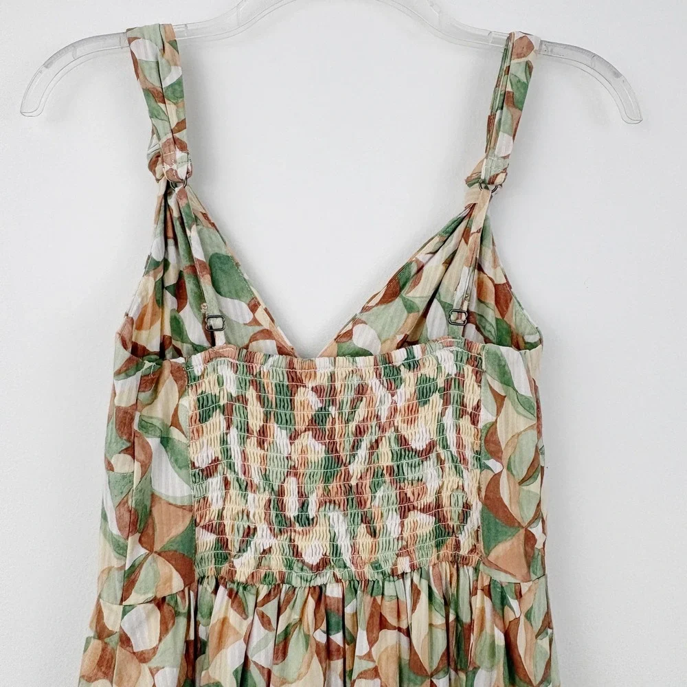 Abercrombie & Fitch Knotted Strap Maxi Dress Size XS Abstract Tiered Cotton Boho